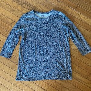 Lands' End Black Gray Paisley 3/4 Sleeve Tee Size Small